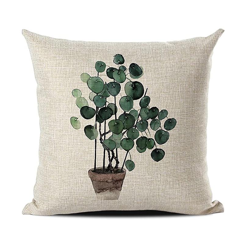 Simple Modern Green Leaves Tropical Plant Series Linen Pillowcase Nordic Small Fresh Style Cushion Cover