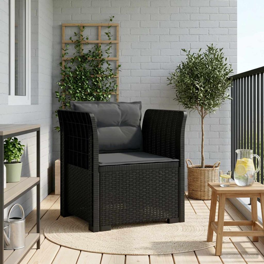1 Seater Armchair with Cushions Rattan Look PP Anthracite