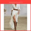 Elegant Vintage French Style V Neck Waist Belt Long Sleeve Dress For Office And Casual Wear