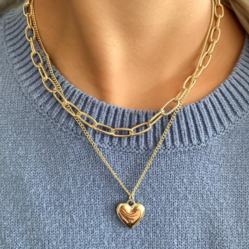 Vintage Love Heart Pendant Necklace For Women Trend Aesthetic Gold Color Metal Chain Collar Choker Party Jewelry Birthday Gifts