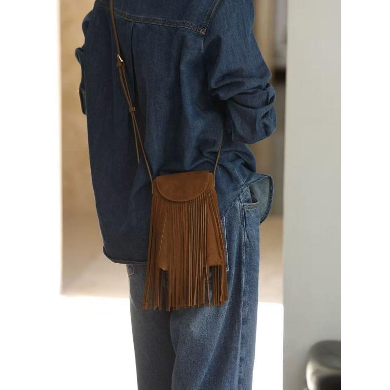 Western denim crossbody small bag women s 2 new shoulder bag brown bohemian retro fringed bag