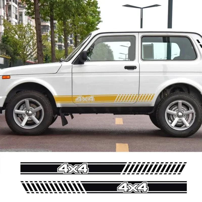 2Pcs DIY Decal Car Long Side Stripes Sticker Vinyl Film for LADA NIVA 4X4 Automobiles Decoration Auto Tuning Accessories
