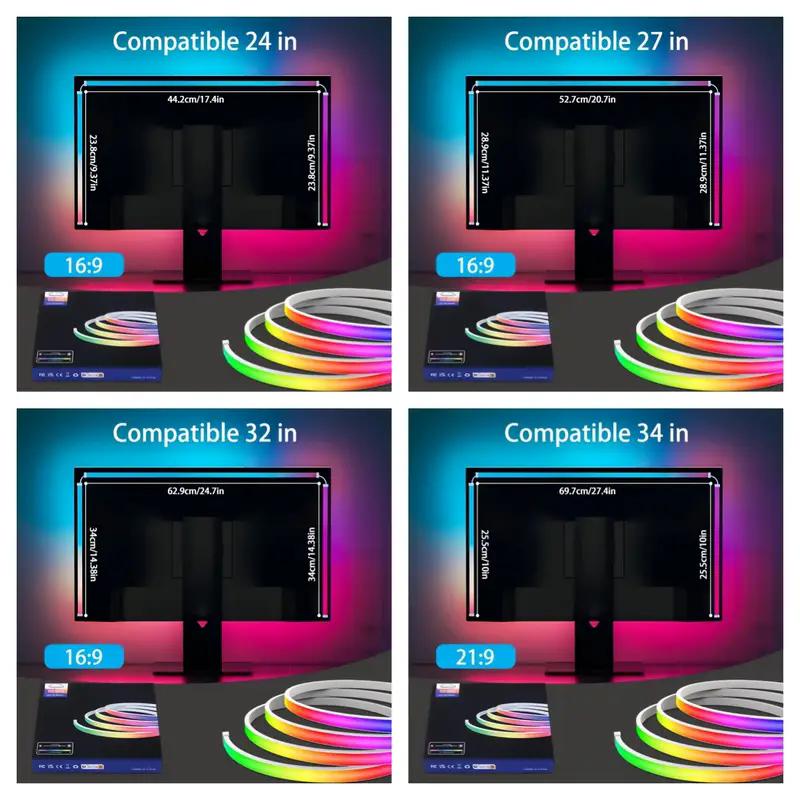 Smart Ambient PC Display Sync Music Computer Monitor Backlight LED Strip Light RGB Color DIY Game Holiday Atmosphere Decor Lamp