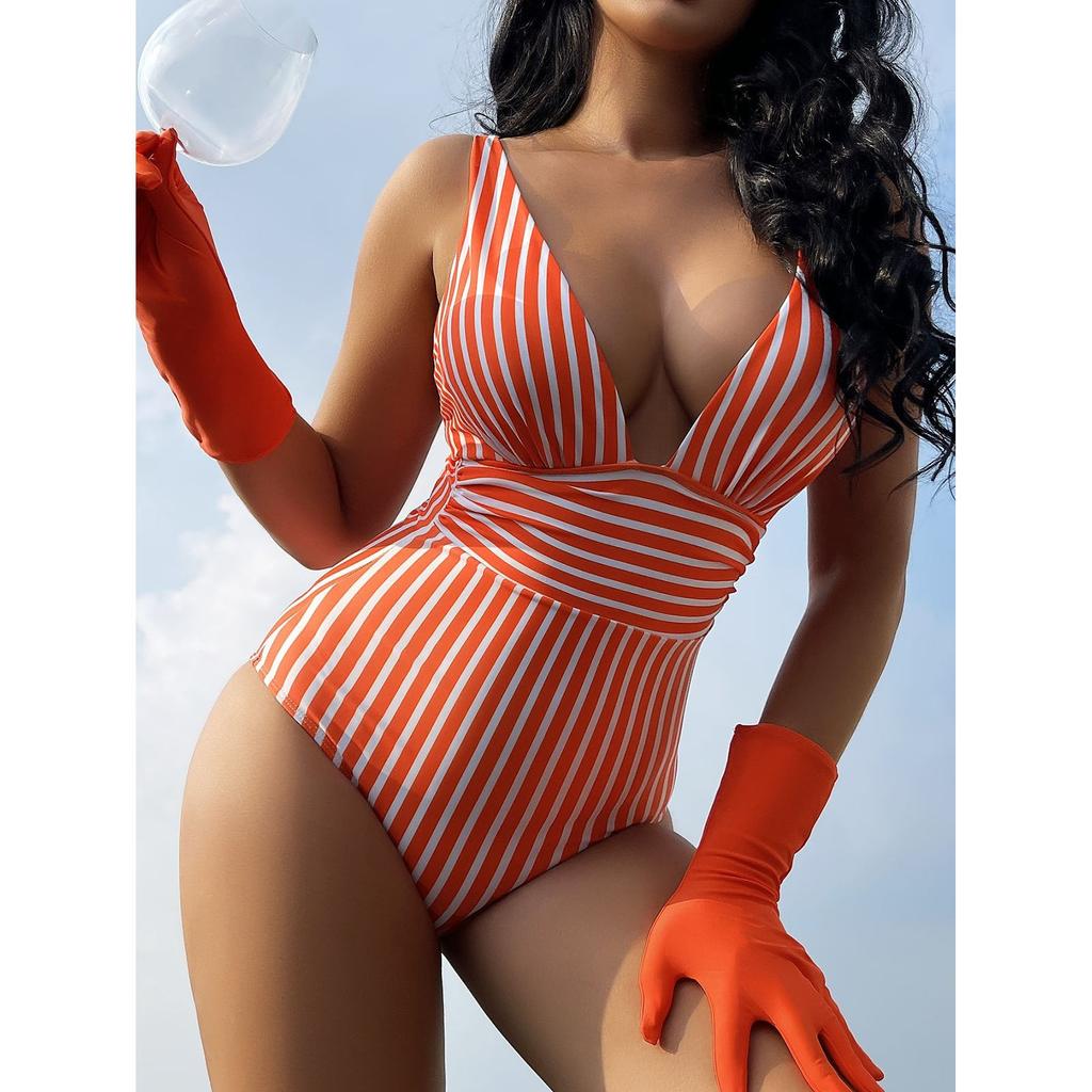 Women's Striped Printed Swimsuit Ladies One-Piece Sling  High Waist Swimsuit