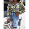 New Spring Off-the-shoulder Floral Printed Layer Ruffled Women Blouse Sexy Long Sleeve One-word Collar Shirt Sweet Loose Casual Tops Clothing