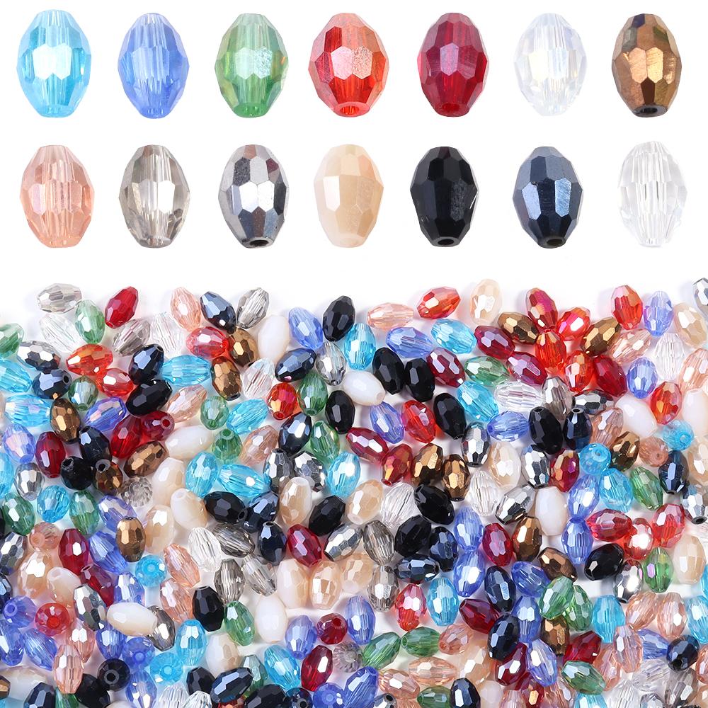 50pcs/lot 6x8mm Multicolor Oval Crystal Beads Faceted Loose Spacer Glass Rice Beads For DIY Charm Bracelet Earrings Accessories