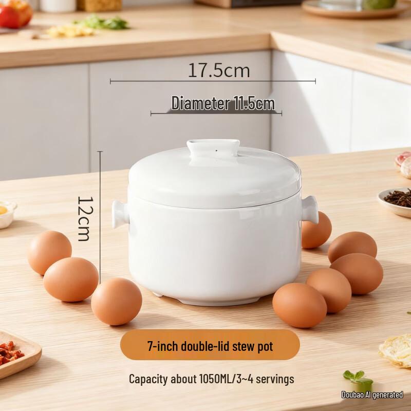 ZISIZ Ceramic Double Lid Stew Pot (1550ml)