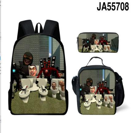 Skibidi Toilet Man Spoof Schoolbag Primary And Secondary School Backpack Satchel Pencil Bag Backpack Three-Piece Set