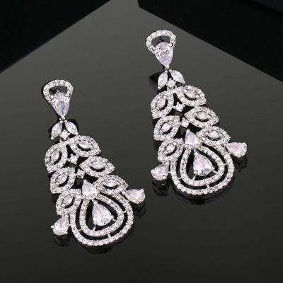 Charming Women's Rhodium Plated & CZ Drop Earrings
