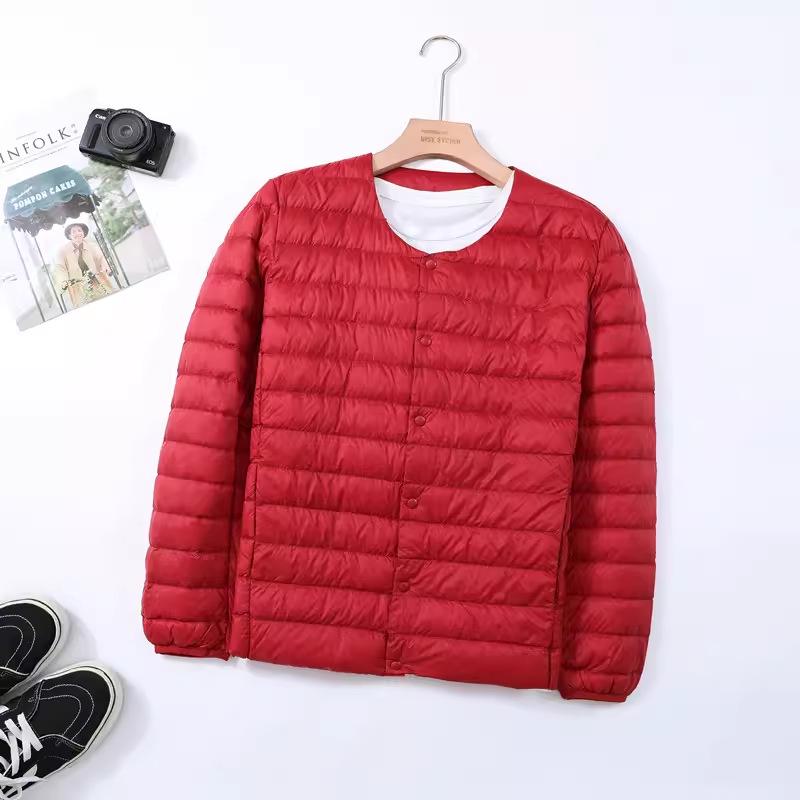 Lightweight Men's Plus Size Down Jacket, Round Neck, Ultra-Thin, No Collar, for Middle-Aged and Elderly.