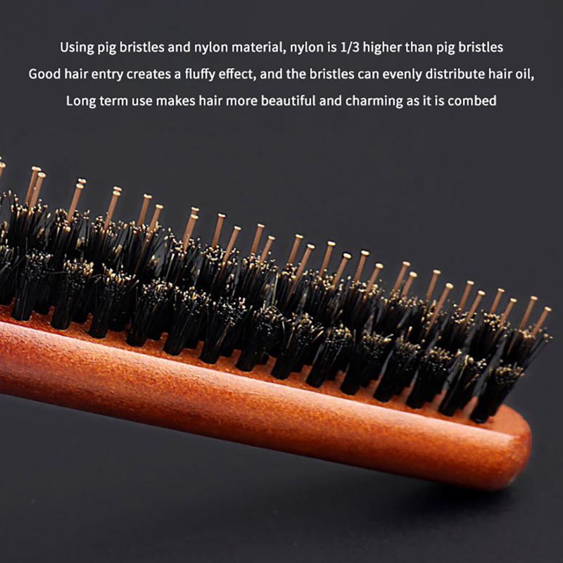 2Pcs Premium Bristle Hairbrush With Wooden Handle-Reduces Frizz And Static- Scalp Massage Bristle Brush Set For All Hair Types