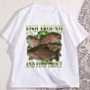 Fish Around and Find Trout Funny Tshirt Vintage Graphic Tee Casual Cotton Short Sleeve Fisherman Weird Tees Male Clothes