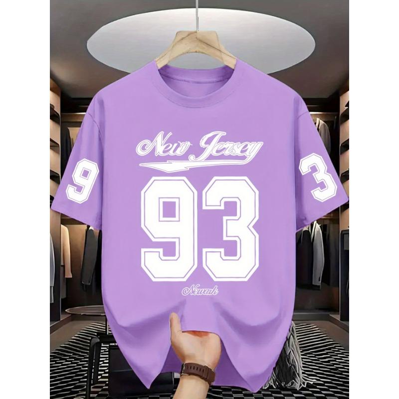 Fashion Plus Size Men'S T-Shirt - Large Size Trendy Top, Casual Athletic Design, Letter Number Print, Breathable Elastic Fabric