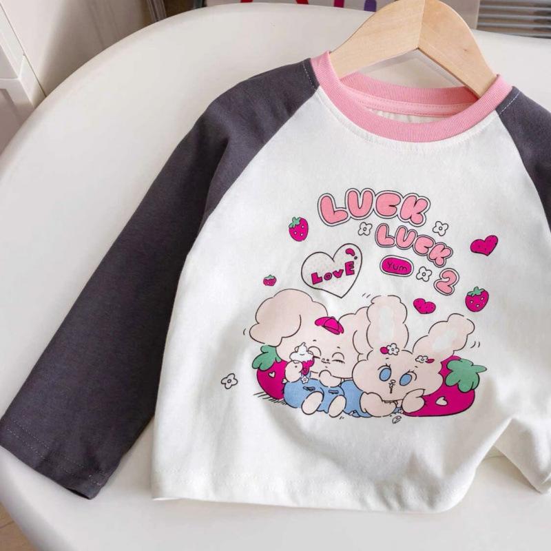 Girls Cotton Long Sleeve T Shirt Cartoon Print Raglan Top Spring Autumn Kids Baby Casual Base Layer Tee