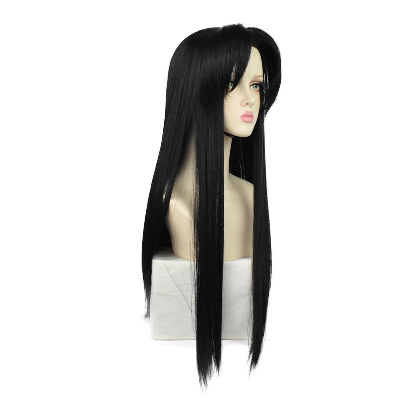 33" Long Straight Black Cosplay Wig – Voluminous Center-Parted Synthetic Hairpiece for Anime Convention & Stage Performance