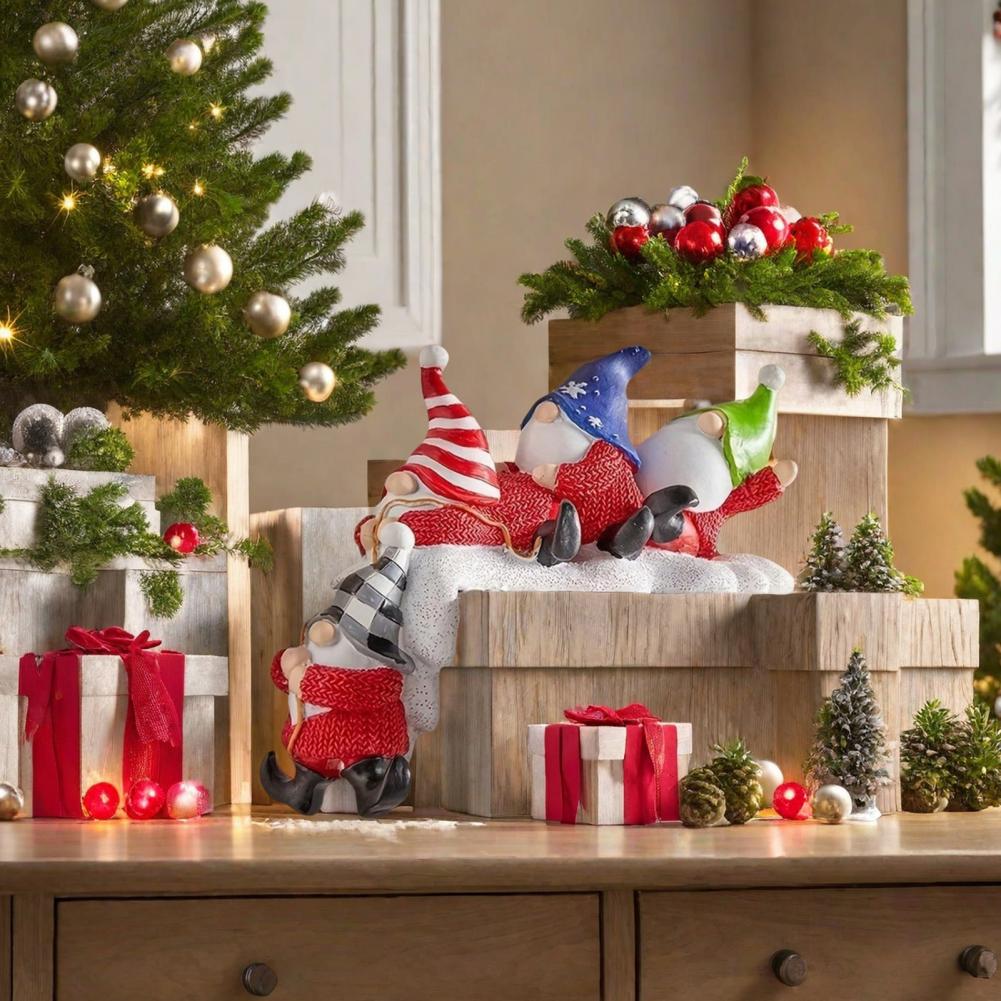 Christmas Gnome Statue Shelf Sitter Table Shelf Edge Hanging Four Faceless Dwarf Decoration Home Office Ornament