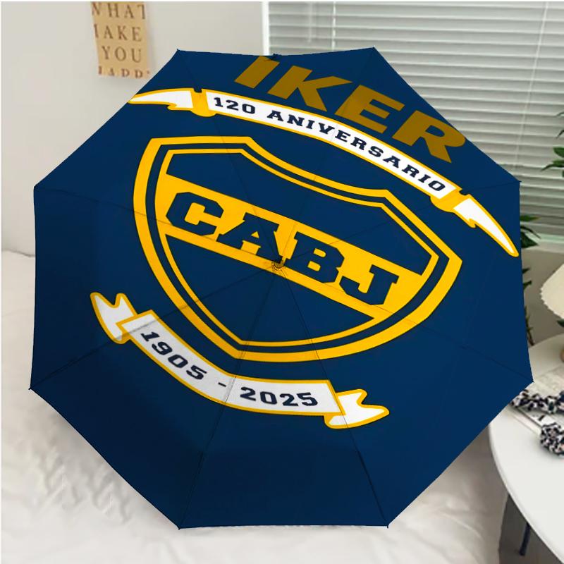 Club Atlético Boca Juniors Print Automatic Umbrella, 8 Rib Iron Frame, Plastic Handle, Suitable for Outdoor Travel &Daily , Ideal Gift