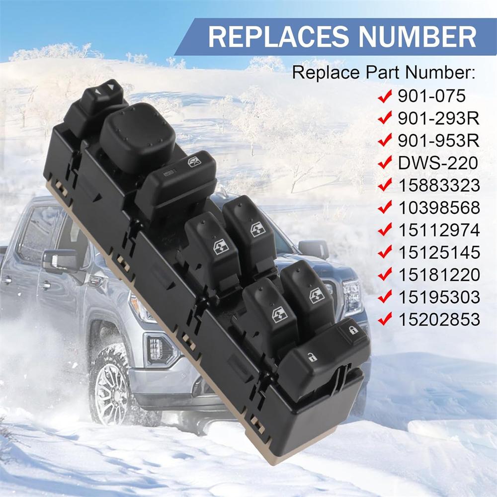 Front Left Window Switch for Chevrolet Silverado 1500/2500/3500 Sierra 1500 Replace# 15883323, 901-075, DWS-220