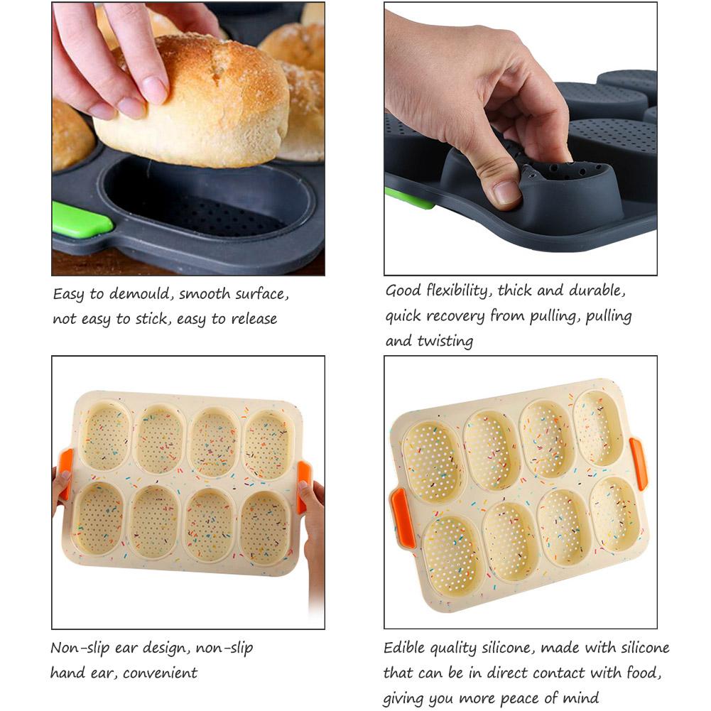 8 Grids Non-Stick Silicone Cake Mold French Bread Mould Heat Resistant Burger Muffin Pan Tray Cupcake Kitchen Diy Baking Mold