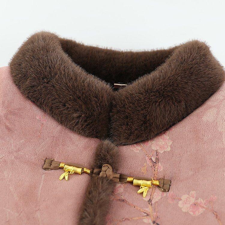 Fur-Lined Autumn-Winter Jacket for Elderly Women - Plus Velvet Chinese Tang Suit Style