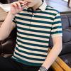 Summer New Men's Short-sleeved T-shirt Striped Pure Cotton Thin Business Lapel Men's Polo Shirt Men's Style