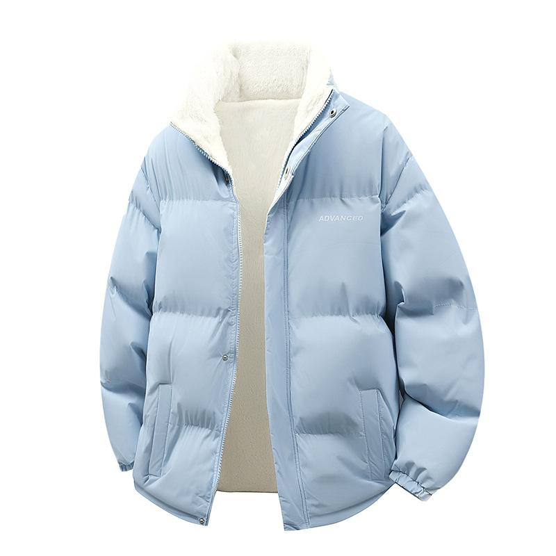 Lamb Cashmere Collar Cotton-padded Jacket Men's Padded Bread Clothes Hong Kong Wind Couple Cotton-padded Jacket Plus Velvet Coat.