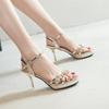 Golden Rhinestone High-heeled Sandals Women's Summer 2025 New Fashion High-end Sexy Stiletto High-heeled Women's Shoes