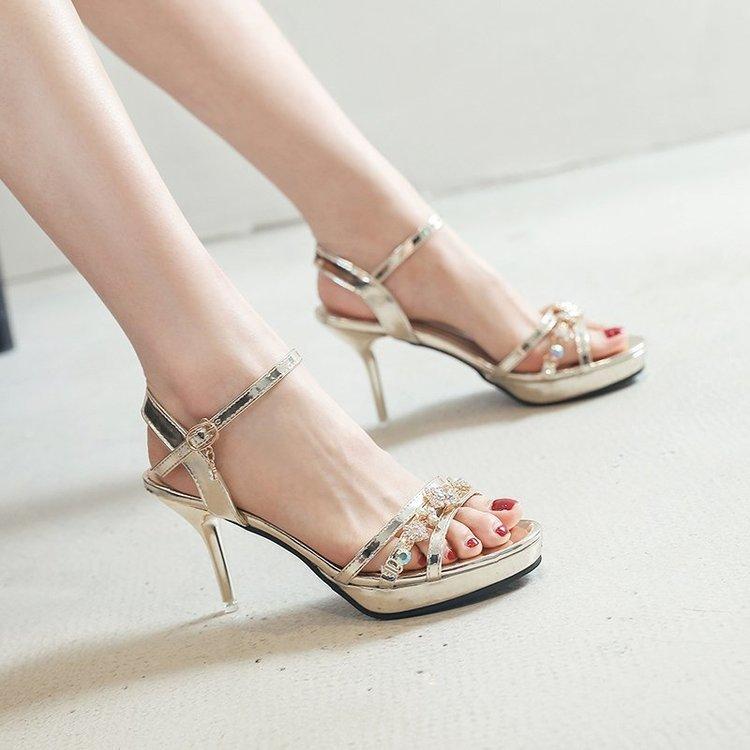Golden Rhinestone High-heeled Sandals Women's Summer 2025 New Fashion High-end Sexy Stiletto High-heeled Women's Shoes
