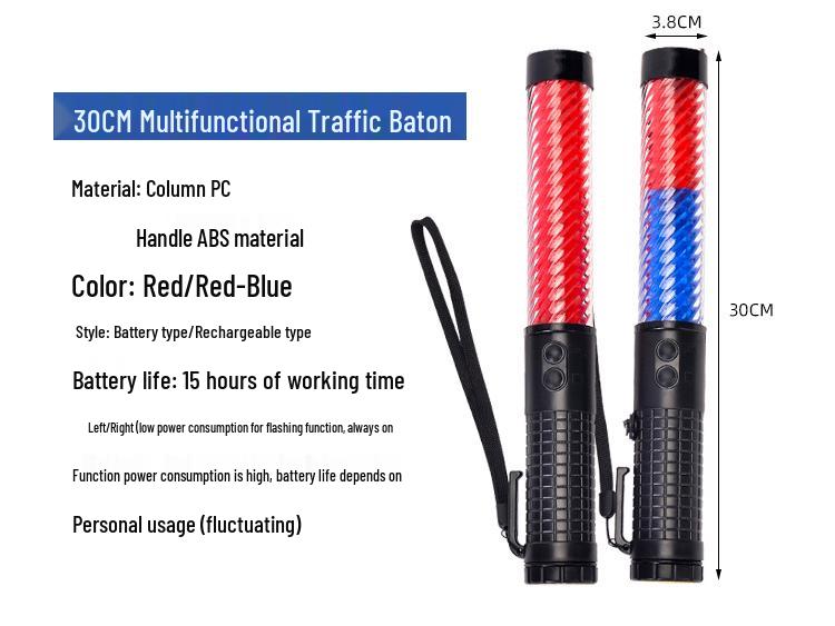 LED Traffic Baton Warning Stick, Handheld Flashing Glow Stick, Night Safety Sign