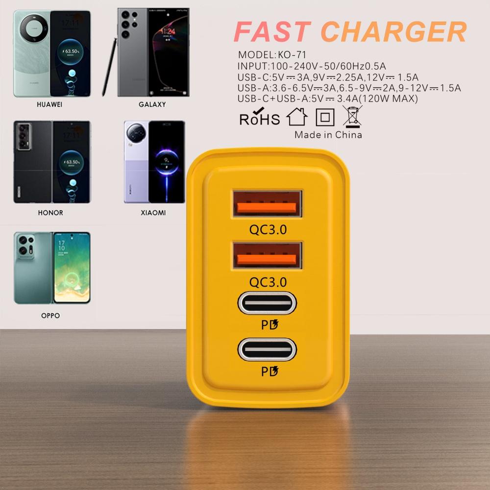 4 Ports 120W USB C PD Charger Quick Charge 3.0 Type C USB Fast Phone Charger Adapter for iPhone 16 15 14 Samsung Xiaomi