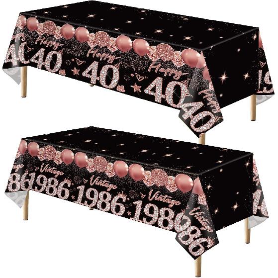 2pcs 60th Birthday Tablecloth, Black Rose Gold 60th Birthday Decorations for Woman Vintage 1966 Table Cloth Plastic Rectangular Table Cover Happy 60