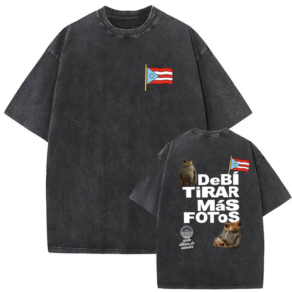 Vintage Washed Bad Bunny Debi Tirar Mas Fotos 2026 Graphic Tshirts Men Women Harajuku Hip Hop Loose ONeck Short Sleeve Tshirt