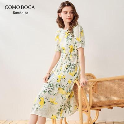 Kommon Boka Damen Seidenprint Lässiges Resort-Kleid