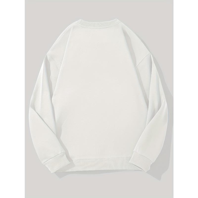 Men's Letter Design Casual Loose-Fit Round Neck Sweatshirt-Solid Color Sweater, Comfortable Pullover for Casual Attire, Versatile Neutral Style
