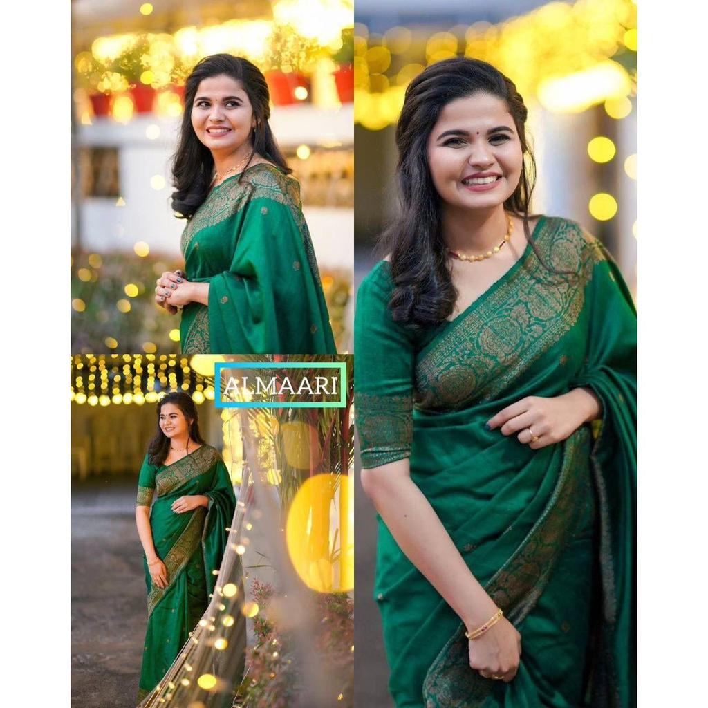 Silk Saree from the ALMAARI Store Is Adorned with Beautiful Zari Work In Form of Traditional Motifs.
