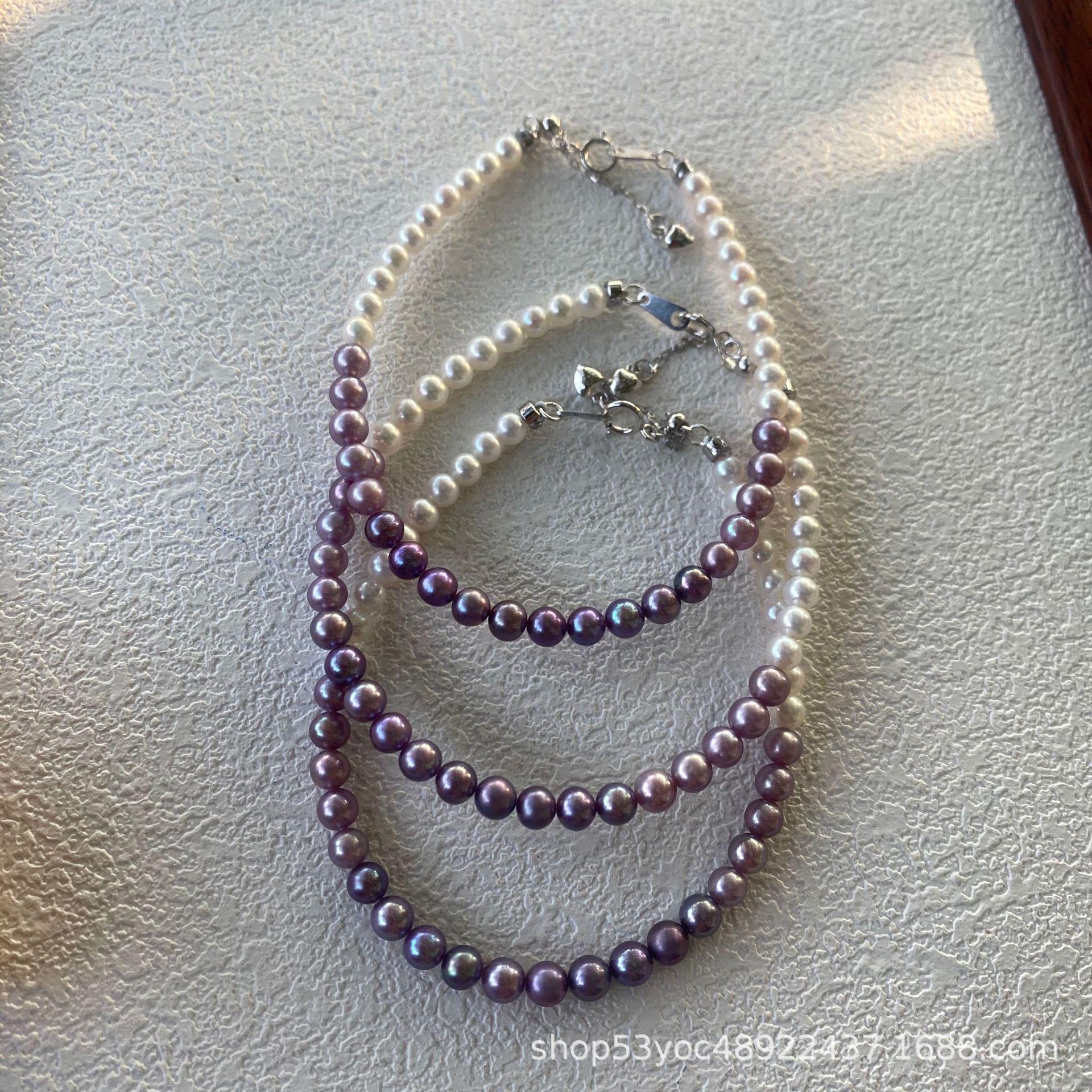 White-Purple Gradient Freshwater Pearl Bracelet - 3-5mm High Gloss Fashion Accessory One Size