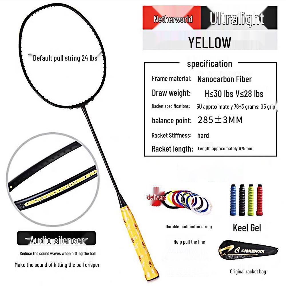 Racchetta da Badminton Chishengdi VT-ZF5U 72g Multicolore Offensiva - Full Carbon, Finitura Opaca, Incordata, Super Leggera per Allenamento