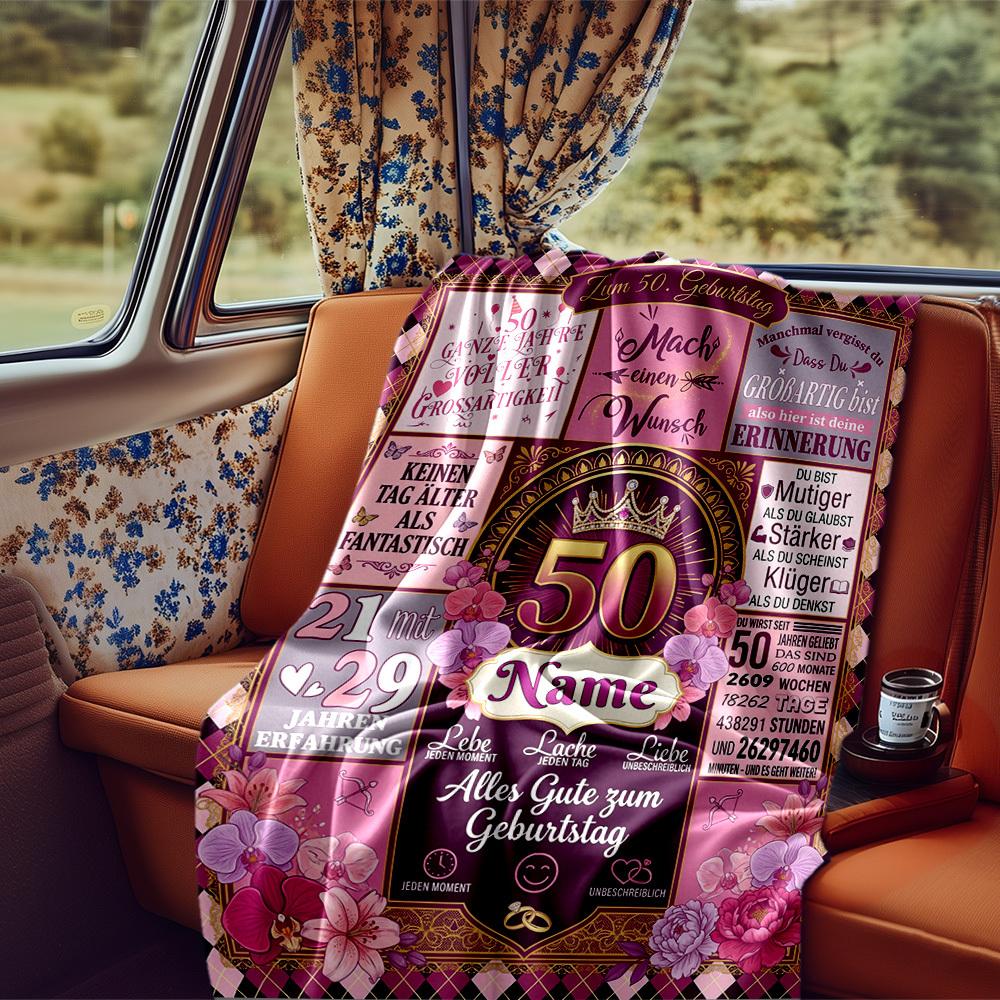 Happy 50Th Birthday Customizable Blanket Customize Your Name Soft Cozy Throw For Picnics Outdoor Travel And Camping Sofa Office Allseason Use Travel