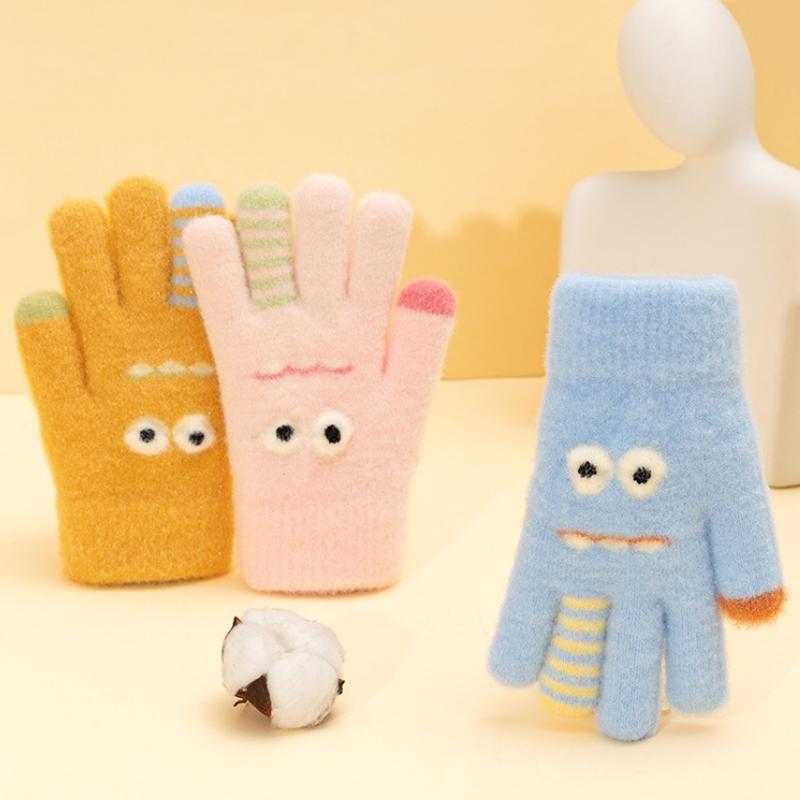 Winter Knitted Gloves Cartoon Stripe Elastic Five-finger Gloves Fashion Thickend Kids Gloves Boys And Girls