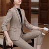 Suit Tailored Jacket and Checkered Single Job Office Entrance Graduation Ceremonies [ZHENGTU] Women's Set Two-Piece Pantsuit, Button, Stylish,