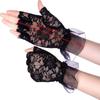 Women Bride Short Gloves Nightclub Hollow Out Lace Gloves Dancing Party Half Finger Gloves Pleated Cuff Decor Mitten