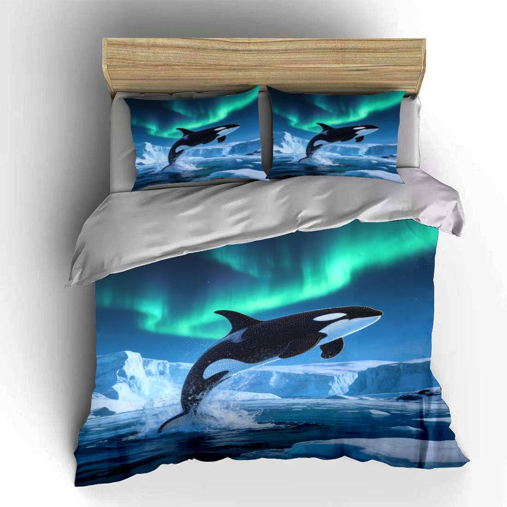Orca, icebergs, aurora borealis. Bedding sets Duvet cover sets Duvet covers Pillowcases(1 * Duvet Cover 2 * Pillowcases without duvet insert)