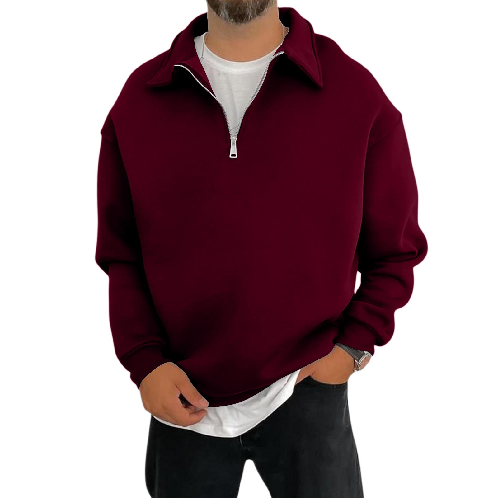 

Мужская повседневная рубашка свободного кроя с воротником и длинными рукавами XL винный