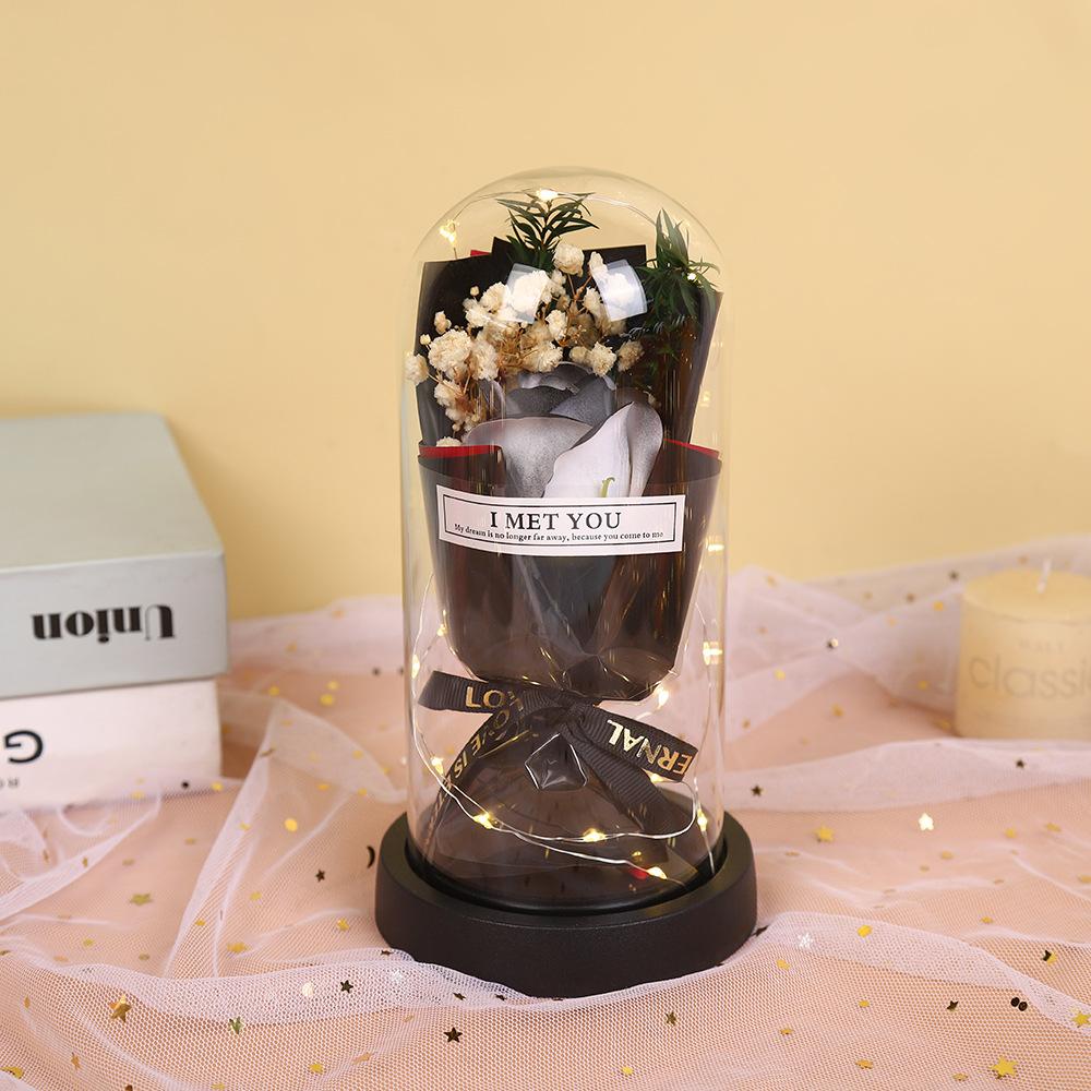 Glass cover exquisite ornament eternal dried flower rose soap bouquet Qixi Festival Valentine's Day birthday gift for boyfriend and girlfriend