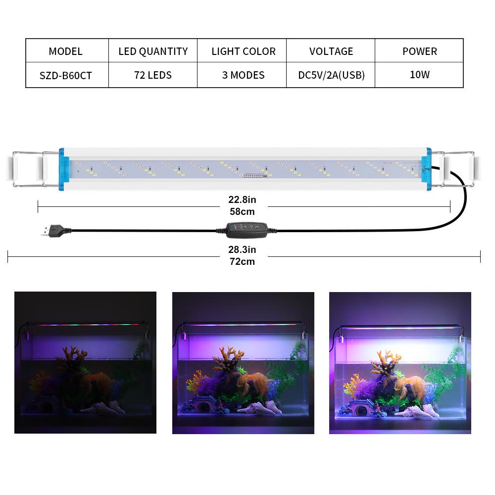 Ultra-Thin Aquarium LED Light with Blue-White Tricolor for Aquatic Plants and Fish Tanks