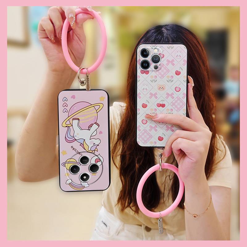 Youth Protective Phone Case For Redmi 14C 4G/14R 5G/A3 Pro 4G/POCO C75 Bracelet Dirt-resistant Solid Color Cartoon Cute