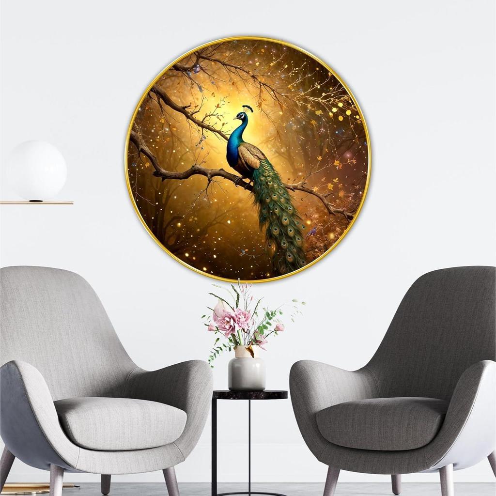 Livin'luxe Paintings Peacock Modern Art Premium Sparkle Lamination Golden Slim Frame