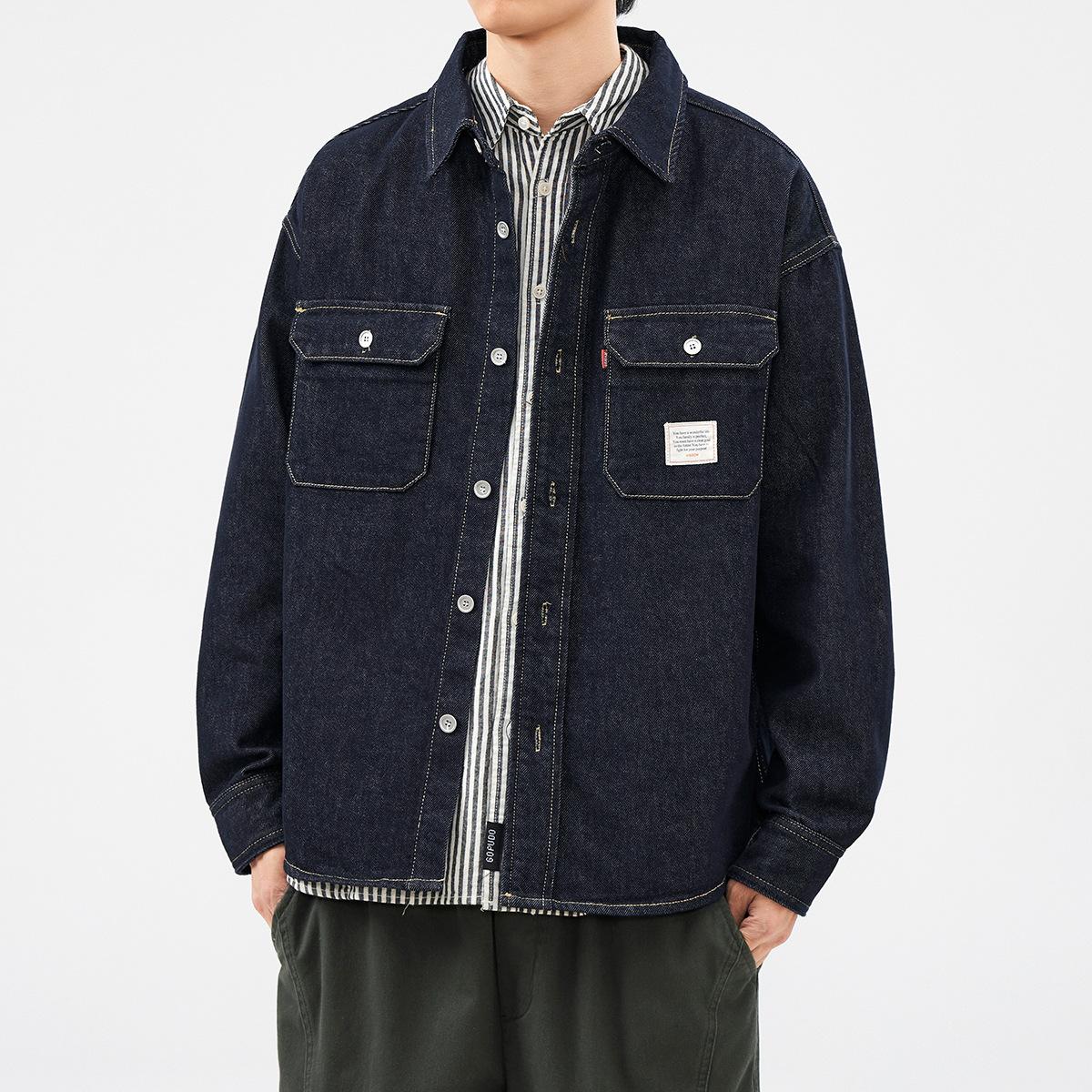 

Мужская джинсовая куртка Hansca American Denim с широкими лацканами, мужская рубашка с несколькими карманами 5XL темно-синий