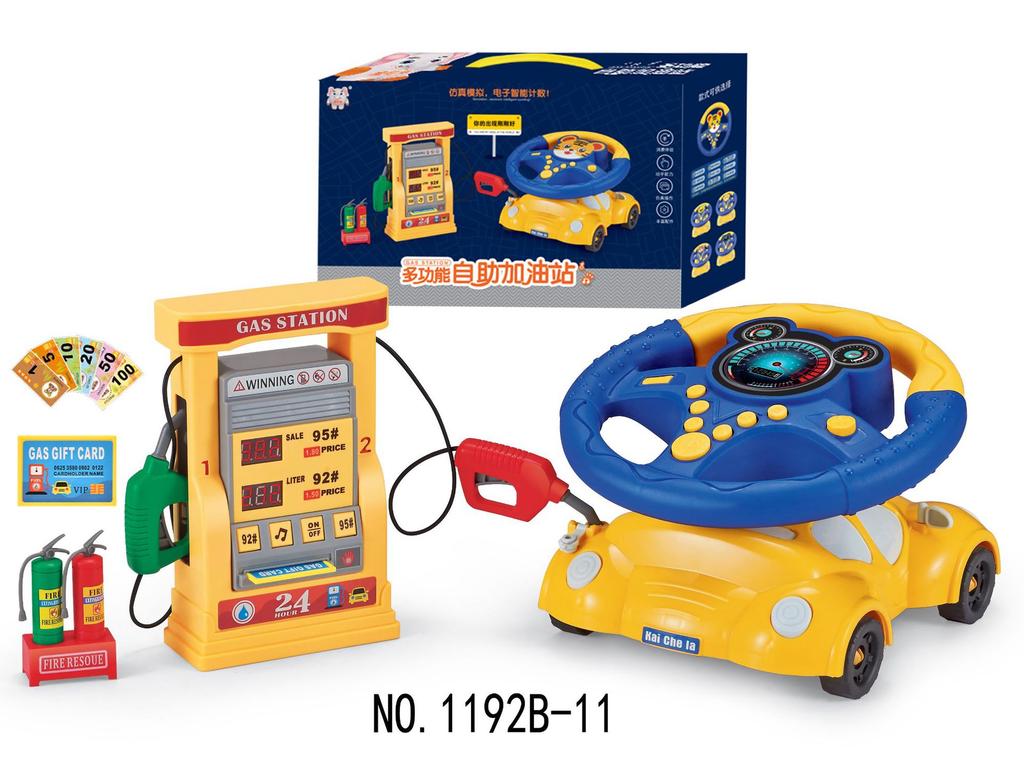 Kids Petrol Station Playset with Voice Prompt and Counting Function Die Cast Cars Steering Wheel Toy