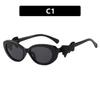 Fashion cat eye sunglasses bow decorative sunglasses women's high-end street photo UV-proof sunglasses